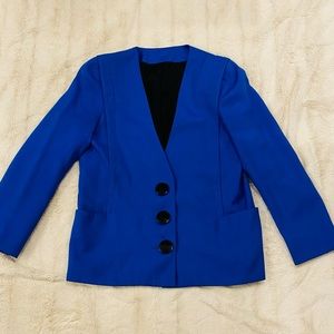 VINTAGE Royal Blue Structured Blazer with Large Black Buttons| Modern Size XS/S